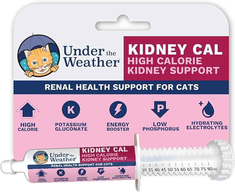 Suplemento Multivitamínico para Gatos Under the Weather Kidney Cal em Gel Sabor Salmão, Baixo Fósforo, 80 mL