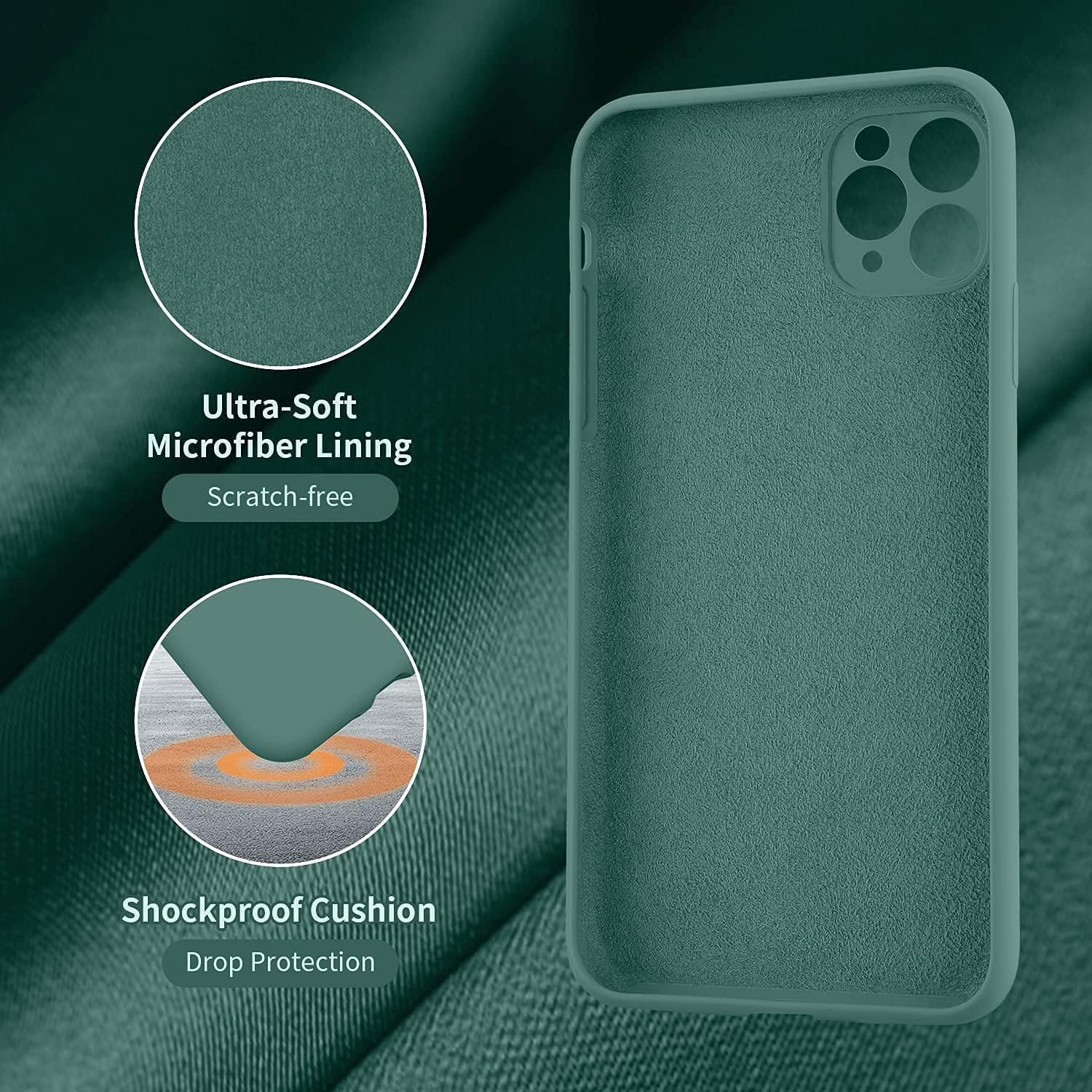 Cordking iPhone 11 Pro Max Case, Silicone Ultra Slim Shockproof Phone Case with Soft Anti-Scratch Microfiber Lining,[Enhanced Camera Protection], 6.5 inch, Midnight Green