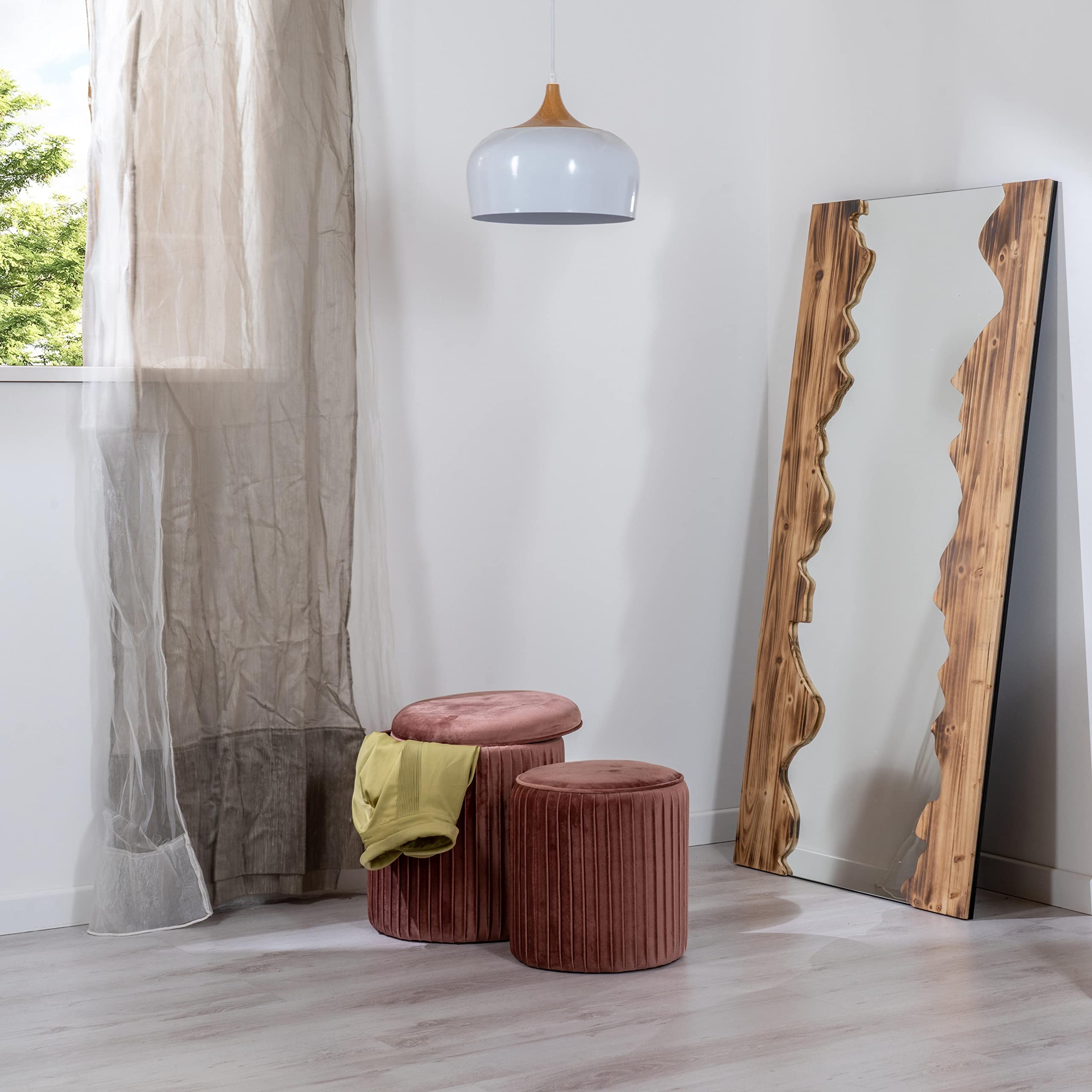 Norbe | TIK-TAK Set 2 Pouf Contenitore Velluto | Poggiapiedi Salotto | Cilindro Impilabile | Sgabello a Coste Camera da Letto | Rosa antico