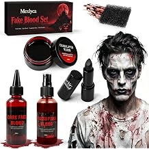 Halloween Fake Blood Kit, 2 60ml 2 fl oz each Large Capacity with Spray Drip Blood, 30g Coagulated Gel and Black Lipstick for Vampire Zombie Clown Demon Ghoul Slasher Cosplay SFX Makeup Kit