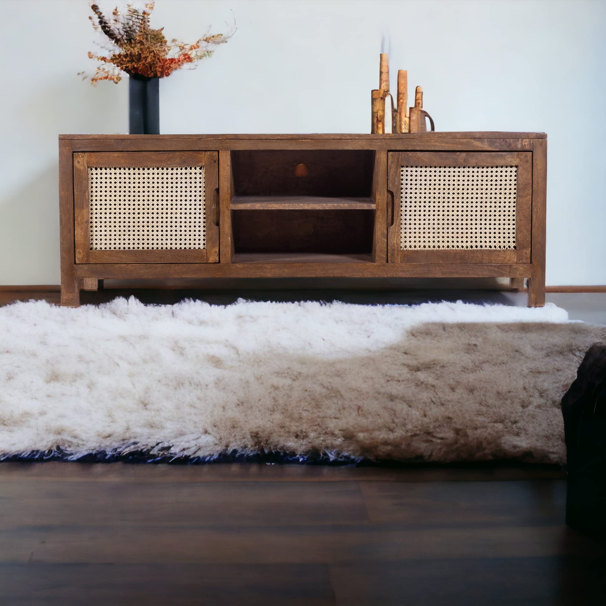 Kraft Bazaar Solid Wooden Ottoman Tv Cabinet | Tv Stand With Natural Cane Work | Tv Unit For Living Room | Mango Wood (Brown), 140 Centimeters, 40 CM, 50 CM (B09NVS3BXG) Amazon Price History, Amazon Price Tracker