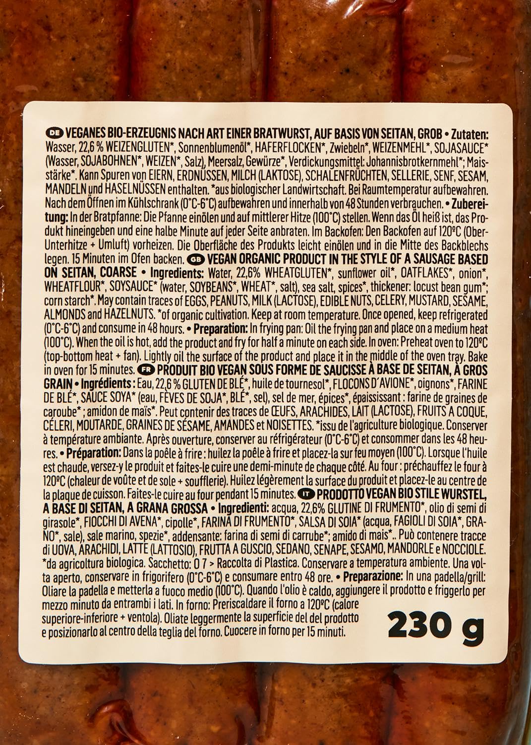 KoRo - Salsicce vegan bio 12 x 230 g - Vegetali - 100% bio - Da grigliare o in padella - Saporite e versatili