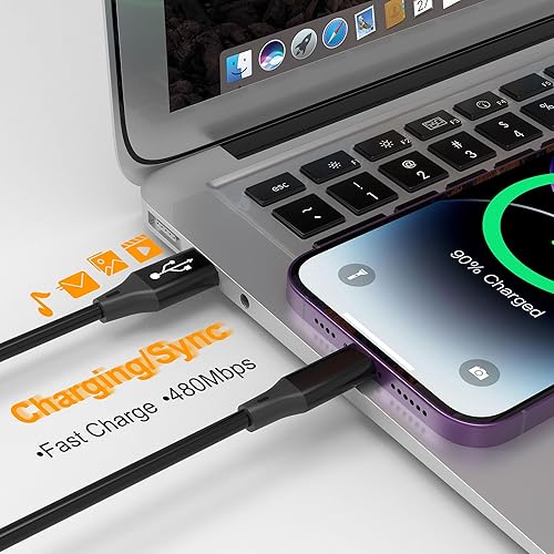 Miniatura 6 de Paquete de 2 cables de carga en espiral para iPhone, certificado Apple Carplay y MFi, cable corto USB a Lightning con transmisión de datos, cable
