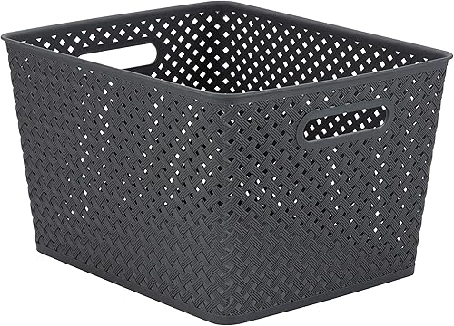 Miniatura 5 de Simplify Canasta Grande de Mimbre de Resina  Contenedor de Almacenamiento  Organizador de Plástico  Asas de Transporte  Baño  Despensa  Accesorios