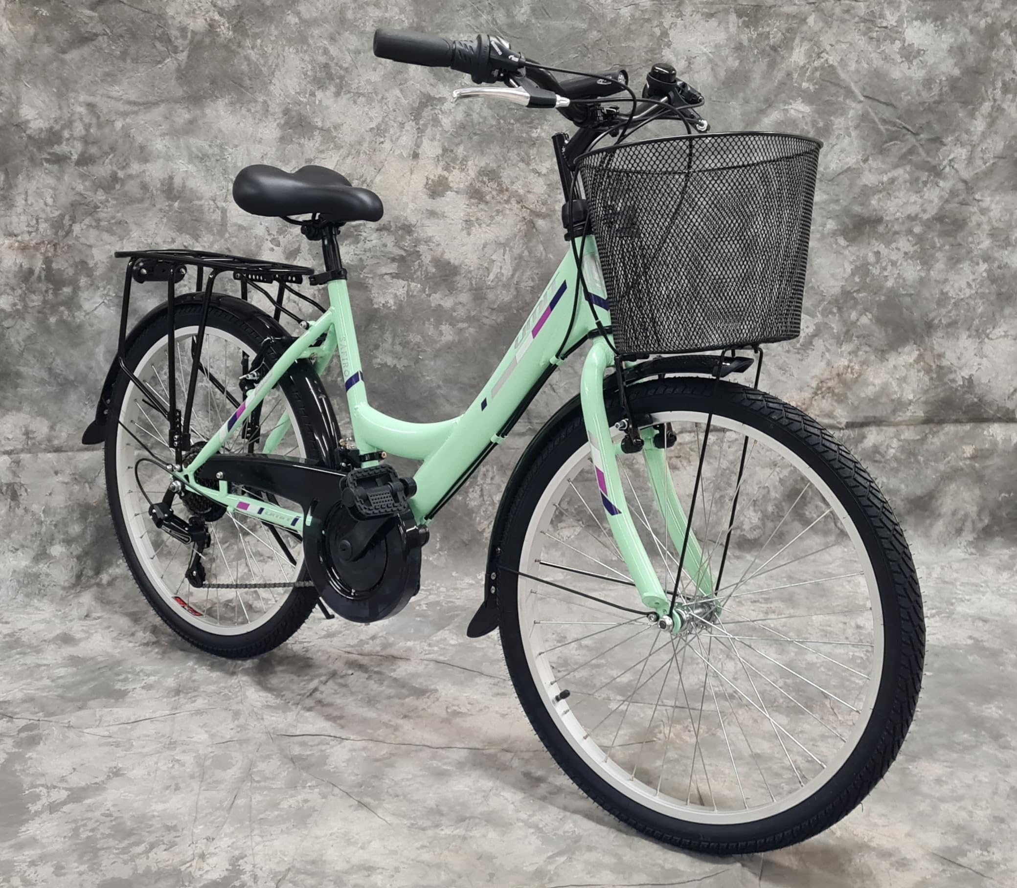 Generisch 24 Zoll Damencityrad SAFIRO 21-Gang Kettenschaltung, Gepäckträger und Korb NEU 2408 Mint Bitte BEACHTEN AB 135 cm KÖPERGRÖSSE GEEIGNET !!!!!!!