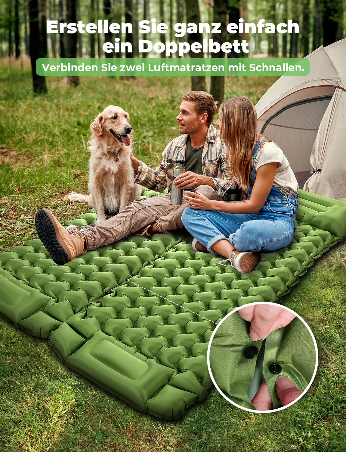 Glymnis Isomatte Camping Aufblasbare Luftmatratze mit Fußpresse Pumpe und Kissen, Wasserdicht Luftmatratze Outdoor, Anti-Ripstop Schlafmatte für Wandern Reisen Camping