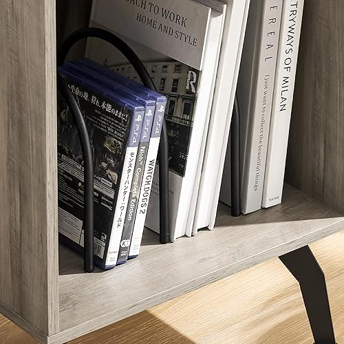 Miniatura 6 de IDEALHOUSE Mesa auxiliar con espacio de almacenamiento de 3 niveles, mesa auxiliar vintage con borde curvado y 4 patas de metal sólido para sala de