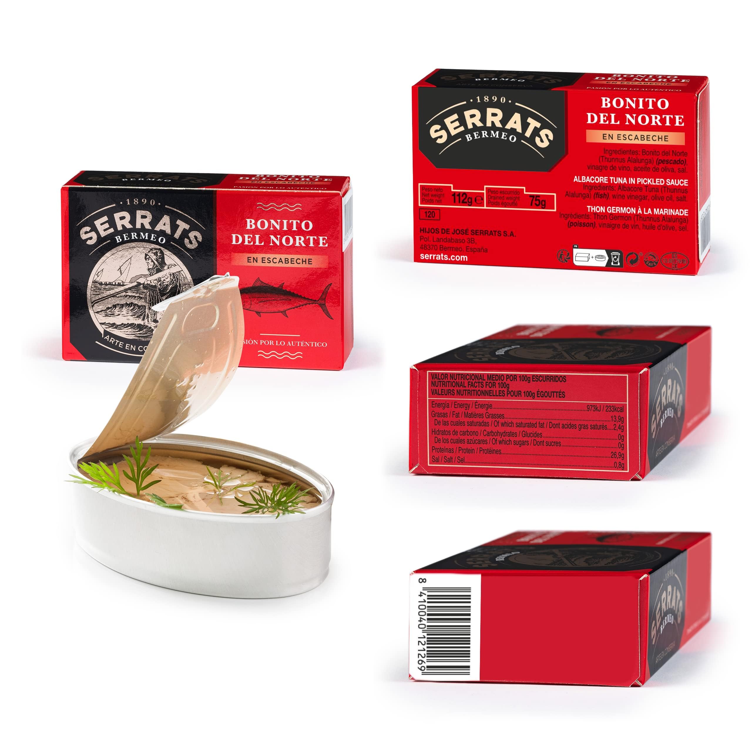 SERRATS - Coffret cadeau - Cantabrique accompagnés de Txakoli - 10 conserves et 1 bouteille