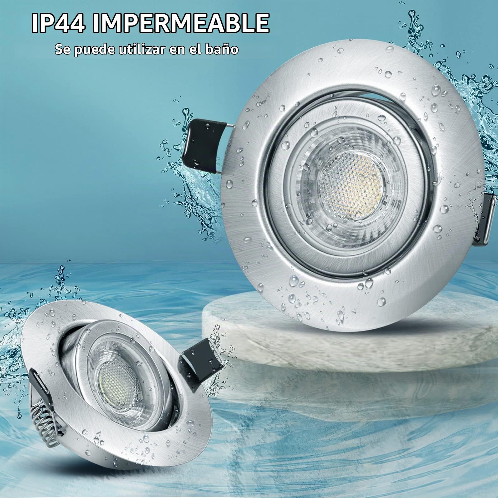 wowatt Pack 10 Downlight LED Techo Empotrable Regulable 7W Blanco Calido | 2800K 700LM Foco Empotrable LED IP44, Corte 68-75mm, Metal Ojos de Buey para Techo 230V Extraplano Rotable para Baño Cocina