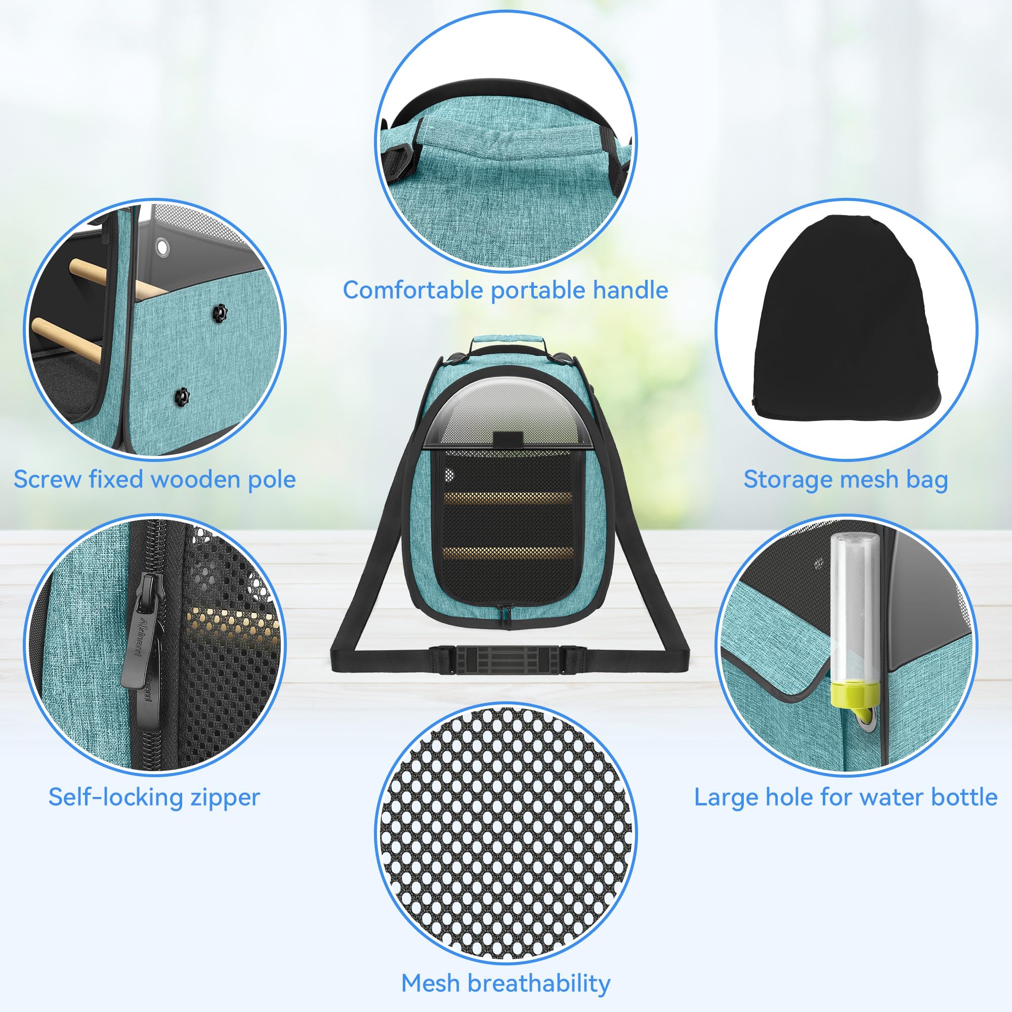Akinerri Transportador de Viaje para pájaros, Bolsa de Viaje para pájaros pequeños, Jaula de Viaje Transparente y Transpirable, Incluye Percha y Bandeja Inferior