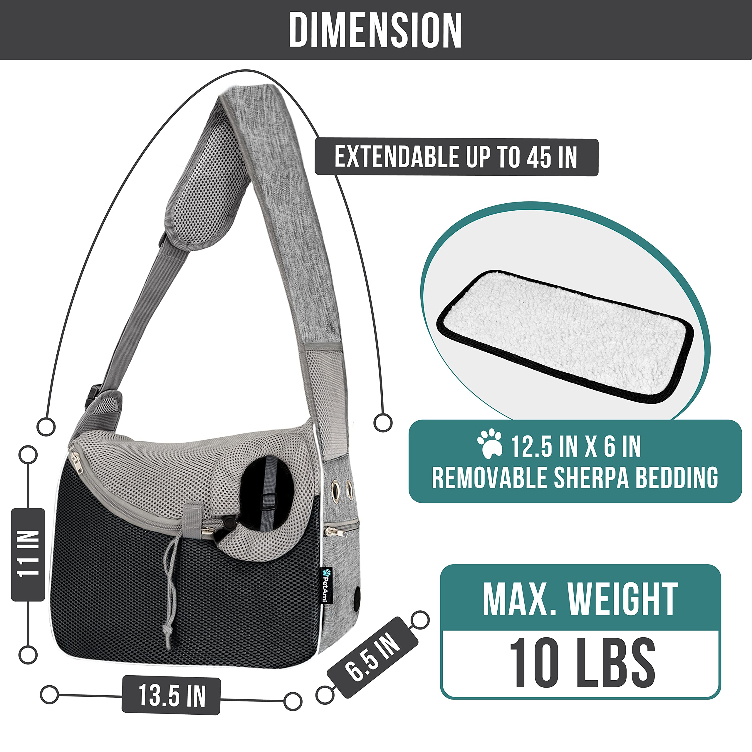 PetAmi Transportín para Perros pequeños, Bolsa Cruzada de Transporte para Cachorros, Bolsa de Transporte Ajustable para Mascotas para Llevar Viaje Mediano para Perros y Gatos, Bolsa de Perro para
