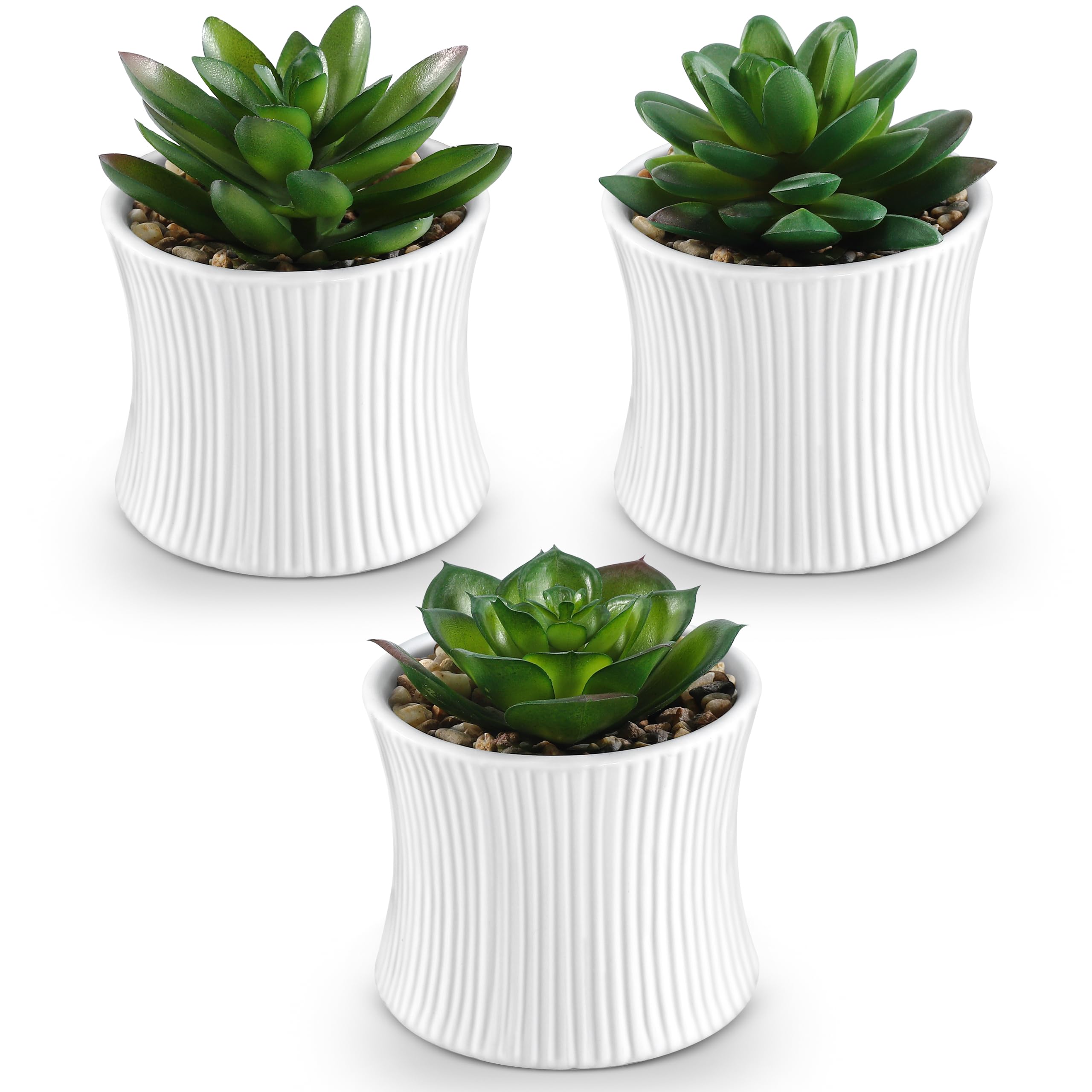 Fake Succulents Plants Artificial with Minimalist White Ceramic Pot for Bathroom Home Office Desk Shower Decor Bathroom Plants - Aesthetic Desk Plant Set of 3