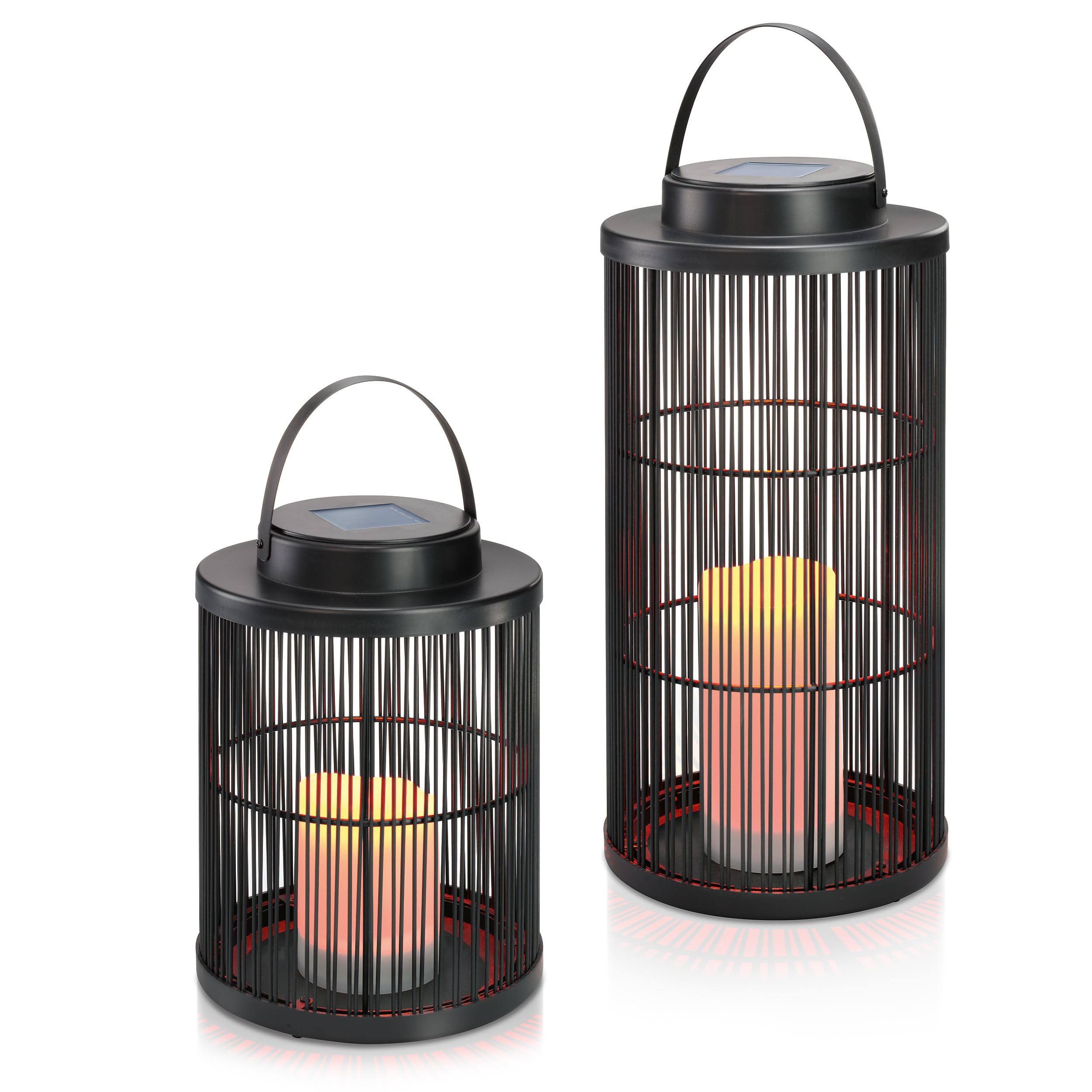 Esotec Solar Metall Außenlaternen Dekoleuchten Sara, 2er Set, LED Tischleuchte, Akku, Led Kerzen Flackerlicht, Solarleuchte, Standleuchte, draußen, outdoor, schwarz, 102162