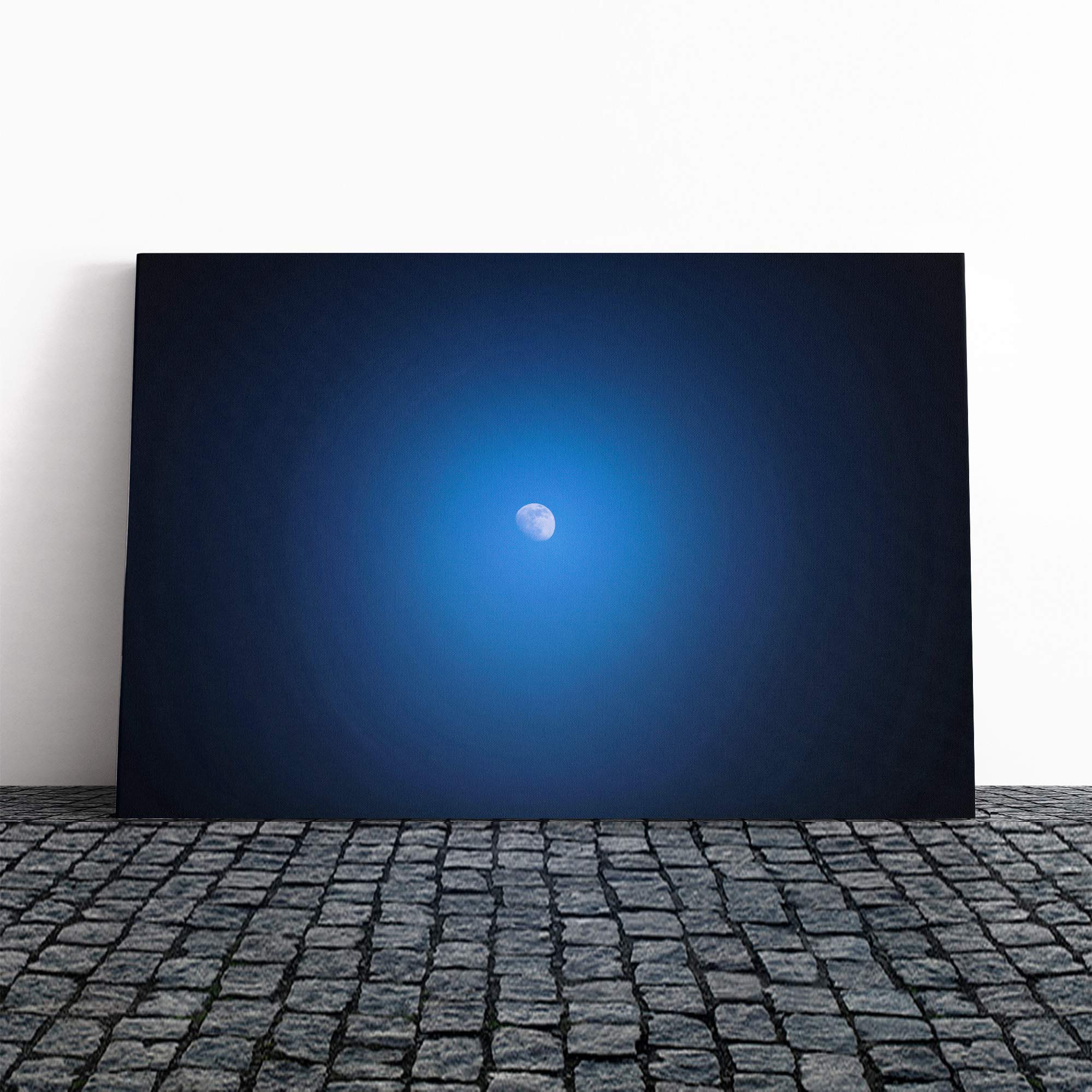 Blue Half Moon Canvas Print | Gallery Wrapped 30mm Frame Wall Art | 30x20 inches | Ready to Hang | Modern Space Picture | Living Room Bedroom Lounge Office