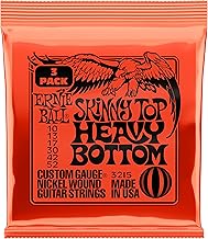 Ernie Ball Skinny Top Heavy Bottom Slinky Jeu de 3 cordes filées en nickel pour guitare électrique, calibre 10-52