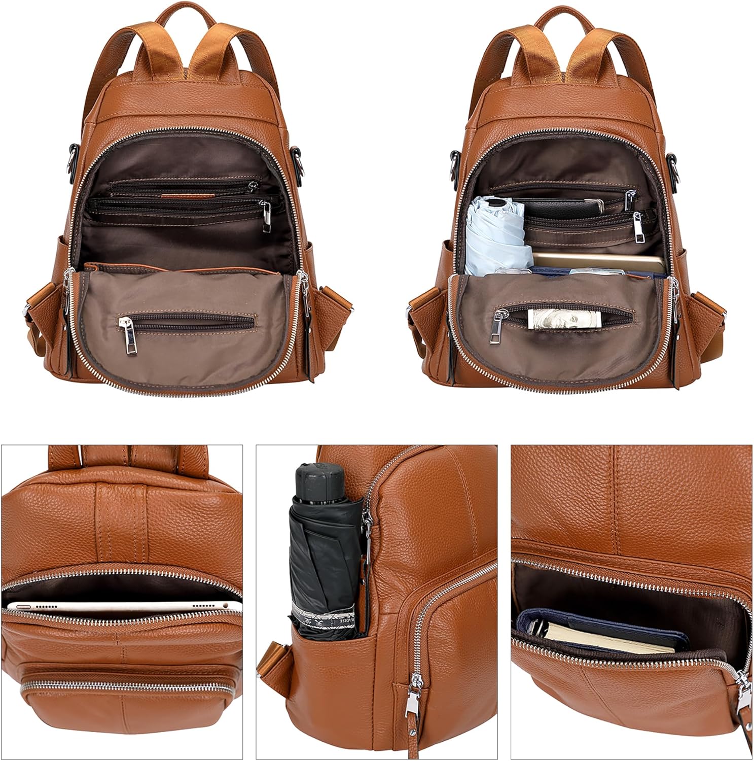 ALTOSY Soft Leather Backpack Purse For Women -theft Backpacks Versatile Shoulder Bag(S81 Brown) - Image 6