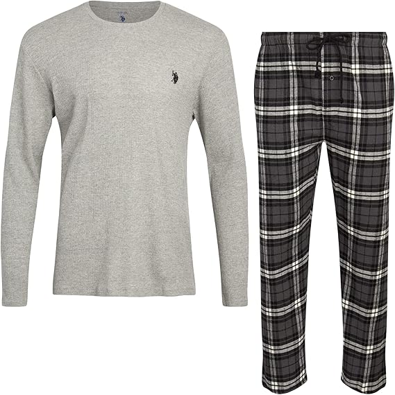 U.S. Polo Assn. Men's Thermal Pajama Set - Waffle Knit Top and Long John Sweatpants, Gift Box