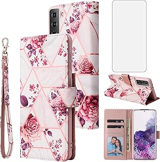 Asuwish Compatible with Samsung Galaxy S22 5G Wallet Case and Tempered Glass Screen Protector Leather Flip Card Holder Kickstand Cell Accessories Phone Cover for Gaxaly S 22 22S G5 Women Men Rose Gold