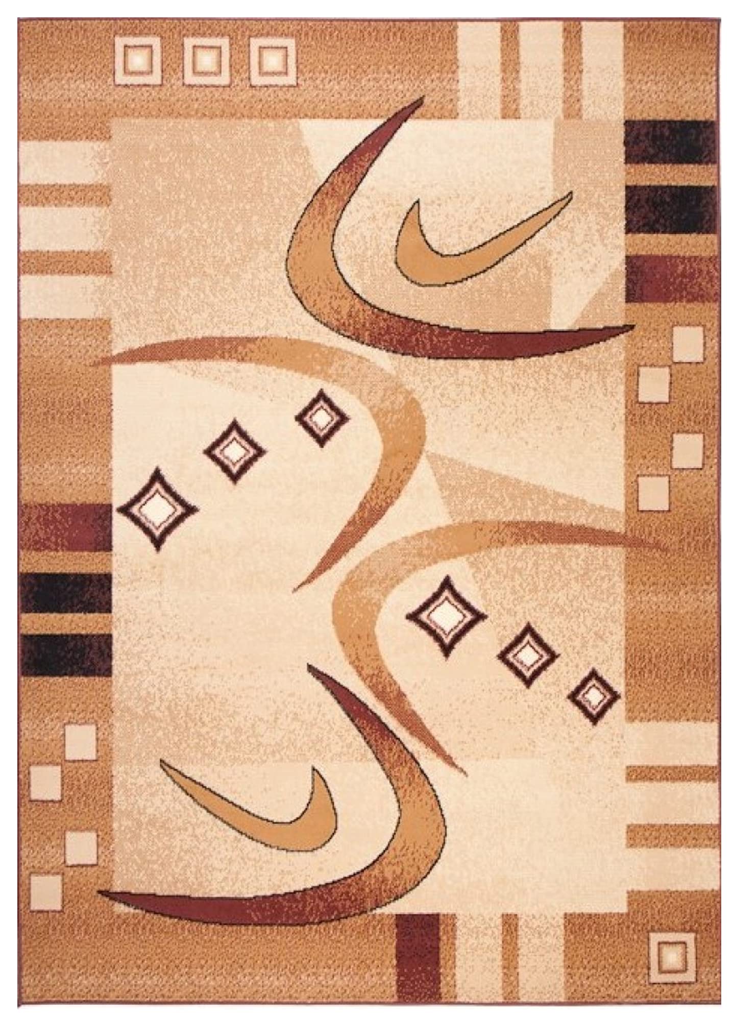 TAPISO Atlas Tapis Poils Ras Moderne Crème Beige Marron Géométrique Vagues Bordure Tapis Salon Chambre Adulte Salle à Manger Bureau Oeko-TEX Résistant 160 x 230 cm