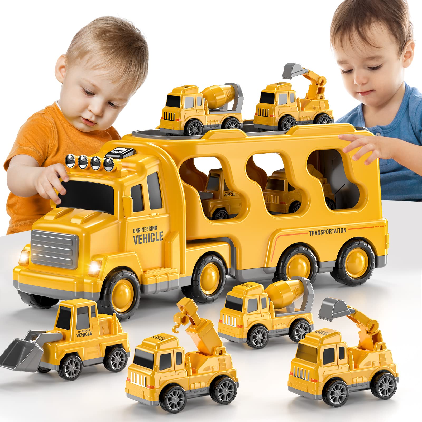 Buy TEMI Construction Truck Toys for 1 2 3 4 5 6 Year Old Boys, 5in1