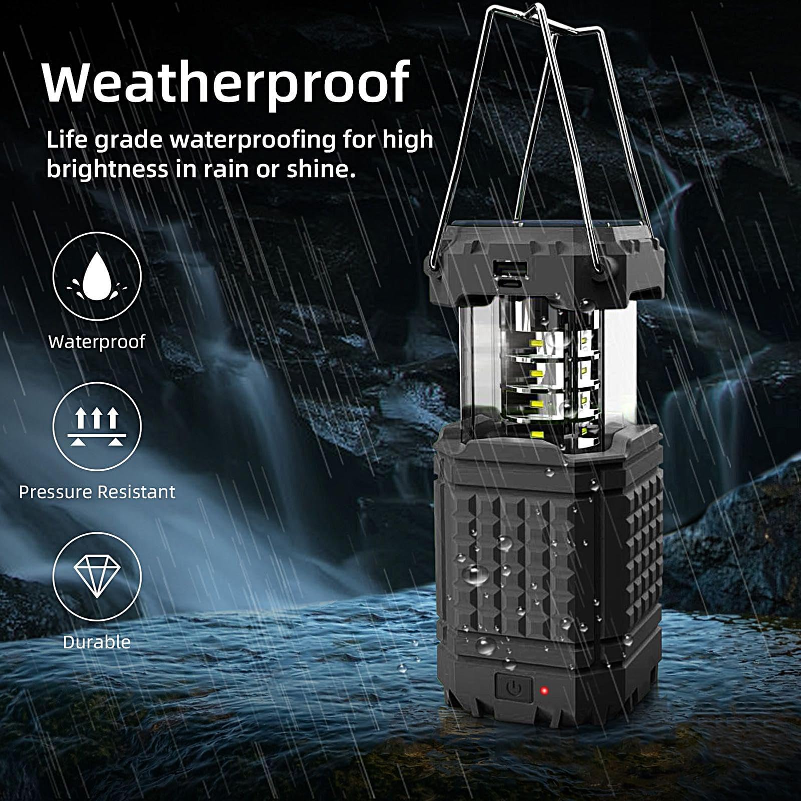 Lampada Solare da Campeggio Lanterna a manovella pieghevole impermeabile | Lampada LED USB Solare da Tenda Per riparazioni auto, arrampicata, giardino e cortile, escursionismo, pesca