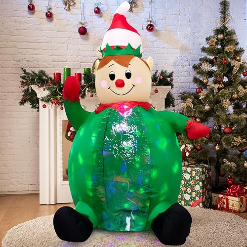 Miniatura 2 de Elfo inflable de Navidad de 4 pies para decoración interior y exterior, elfo verde con luces LED giratorias para patio, para Navidad, WM - 12