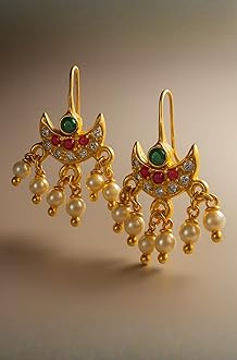 Vama Fashions Pink-Green Colour Wonderful Traditional Press Bugadi Clip-on Earrings for Women/Girls