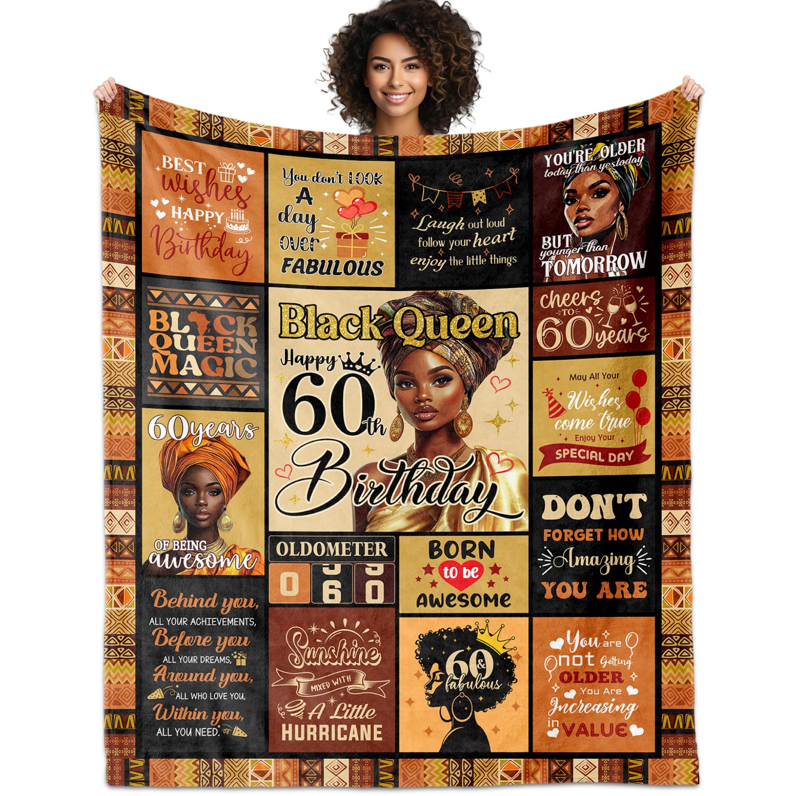 African American 60th Birthday Gifts for Women Blanket 60"X50", Encouragement Inspirational Bday Gift, 60 Year Old Birthday Gifts for Black Women Mom Lady Girl Friend