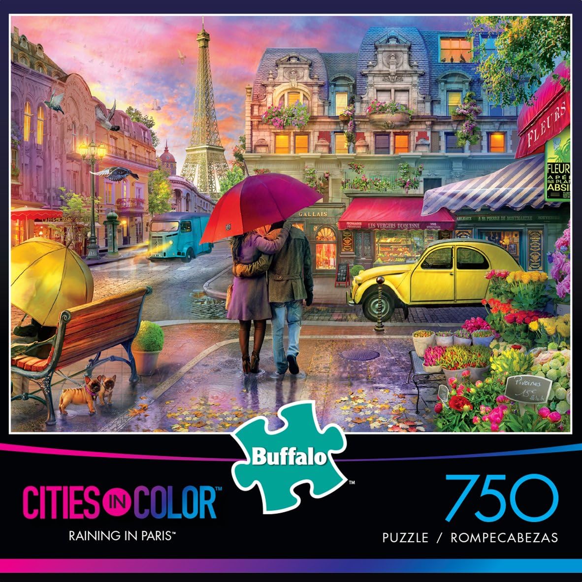 Buffalo Games - Cities in Color - Raining in Paris - 750 Piece Jigsaw Puzzle Red, Green,yellow, 24"L X 18"W : Everything Else