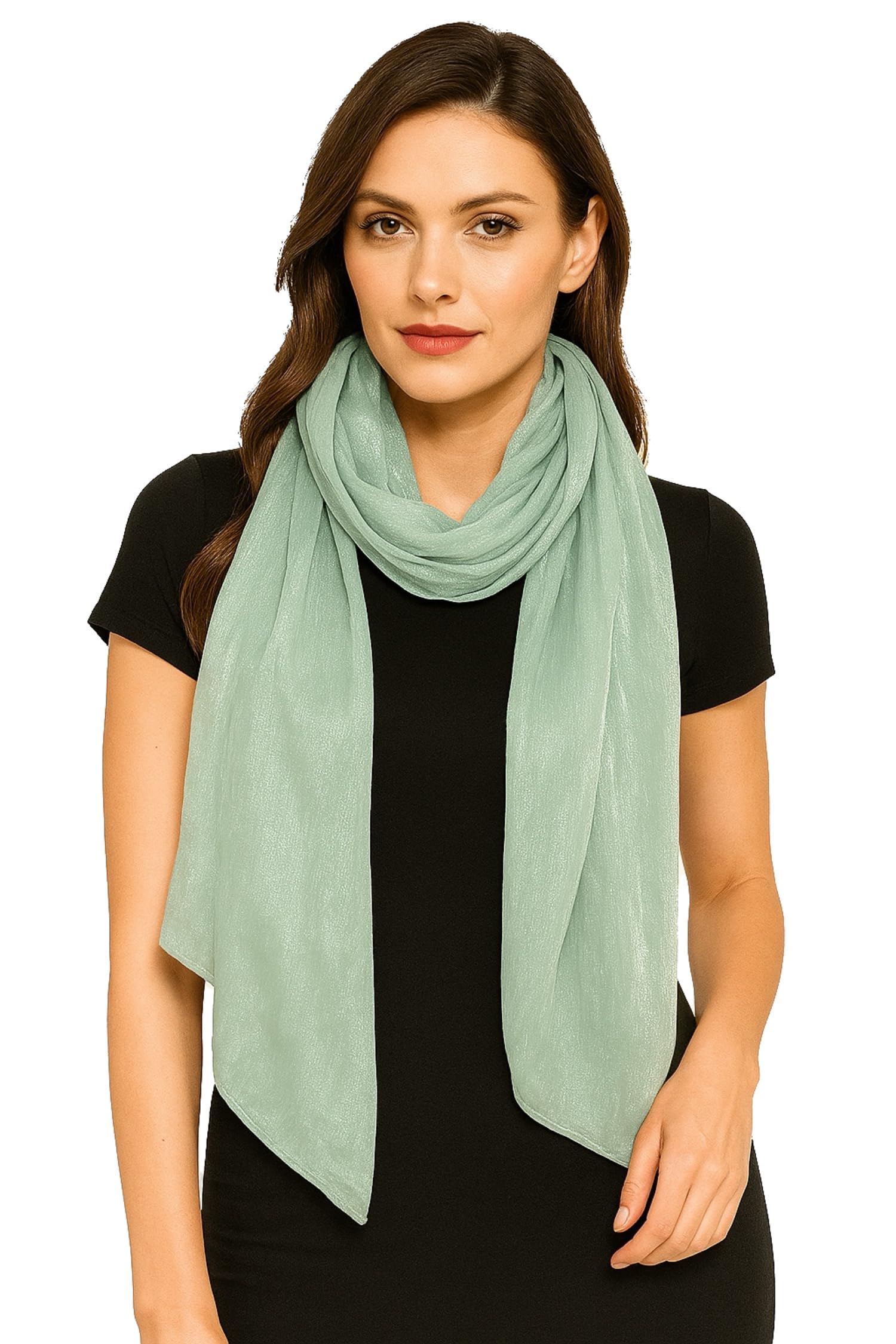 World of Shawls Women’s Pleated Organza Crepe Scarf with Sheen 70x180cm | Elegant Lightweight Wrap for Party, Wedding & Evening Wear – Shiny Hijab & Shawl (Chetwode Green)