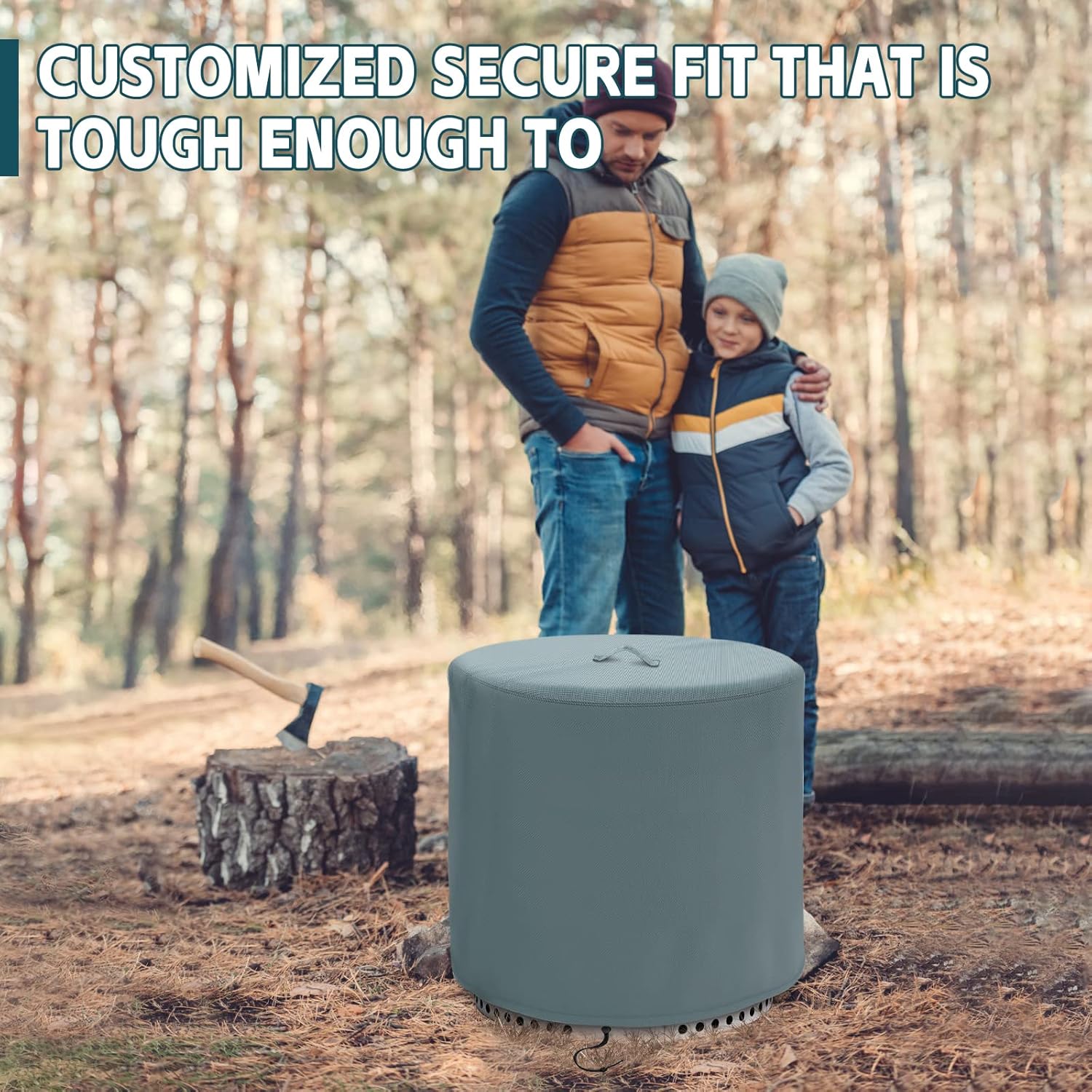 Fire Pit Cover for SoIo Stove Cover Yukon Round-32 Inch Heavy Duty 420D Strong Water-proof, Dust-proof, Sun Protection, Draw Rope Windproof Design - Grey