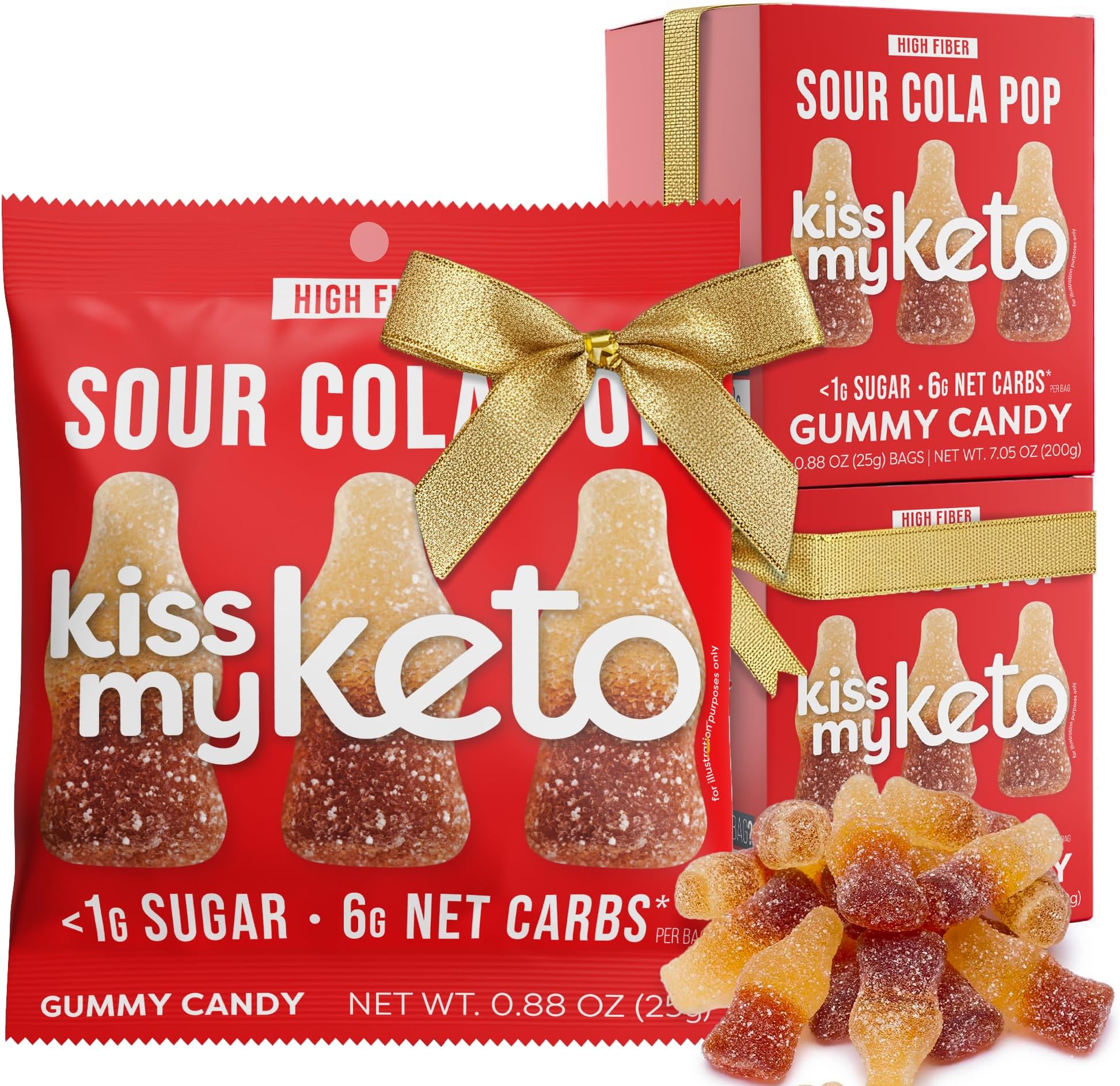 Kiss My Keto Sugar Free Gummies, Sour Cola 16-Pack – Satisfy Cravings while Staying in Ketosis – High Fiber, 6g Net Carbs, Non-GMO, Vegan, & Gluten-Free – Low-Calorie Vegan Candy