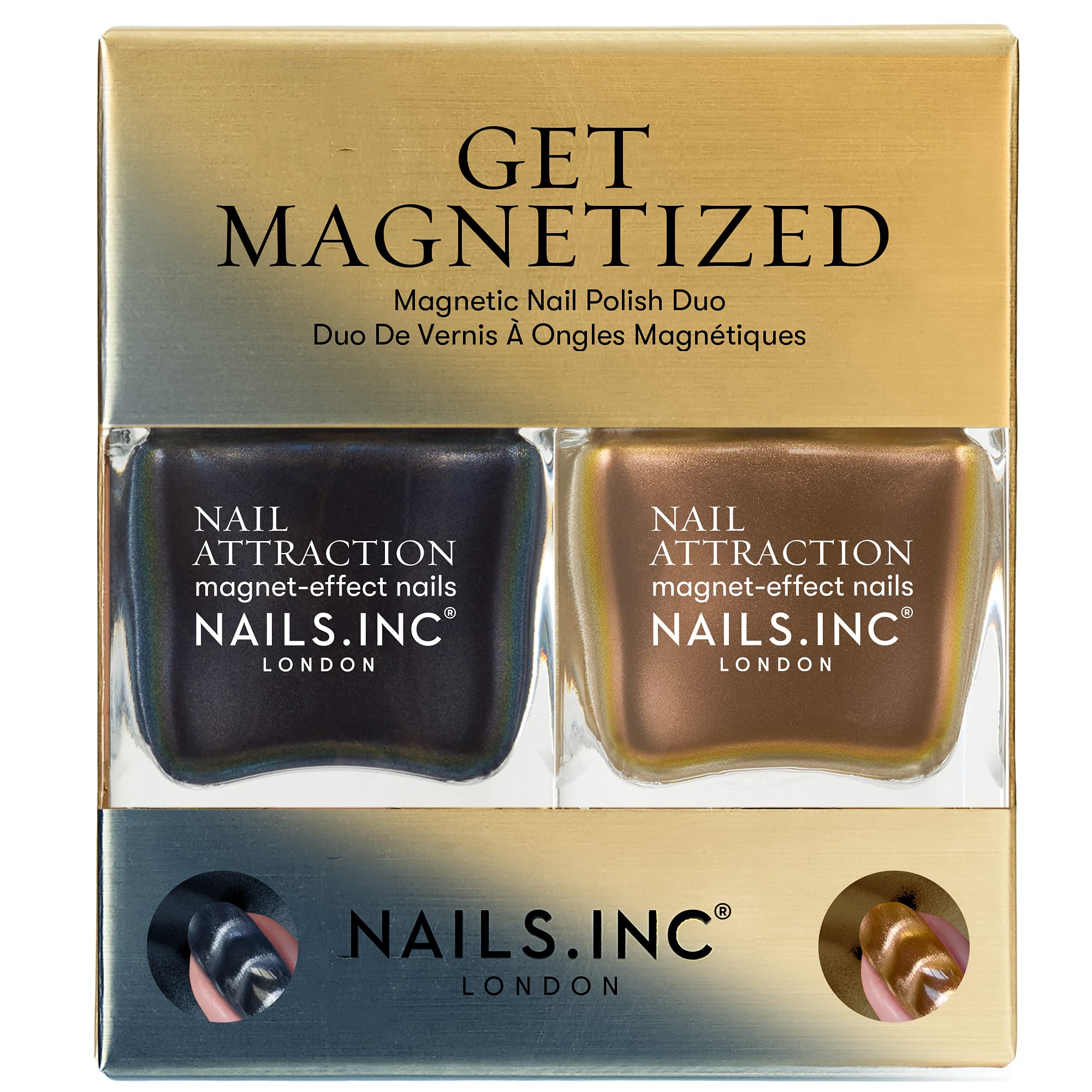 Nails.INC Get Magnetized Nail Polish Duo - Black & Gold Shimmer Cat Eye