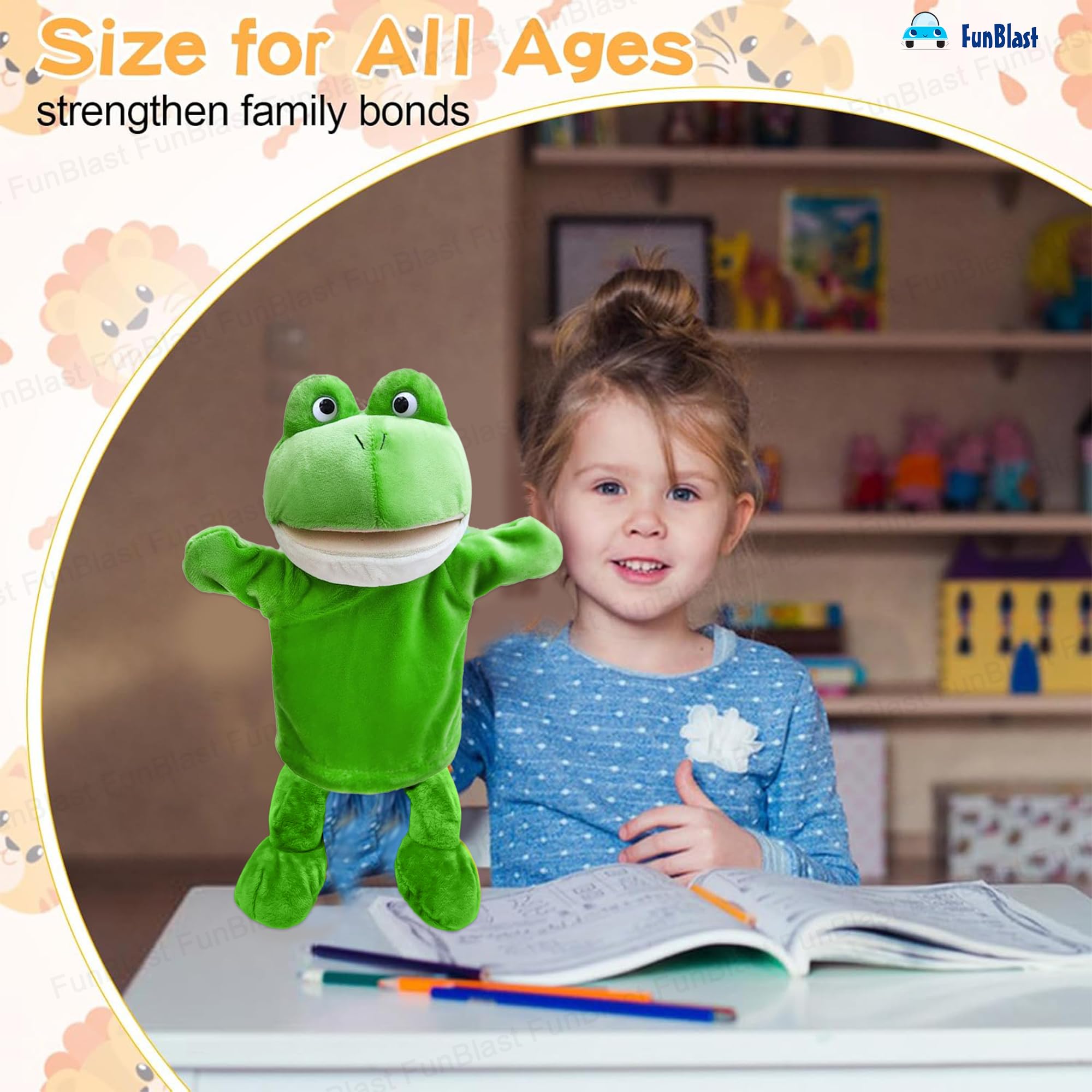 FunBlast Hand Puppets for Kids - Cute Animal Soft & Interactive Plush Puppets for Storytelling, Role Play & Learning Toys, Perfect for Toddlers & Children (Frog) 2