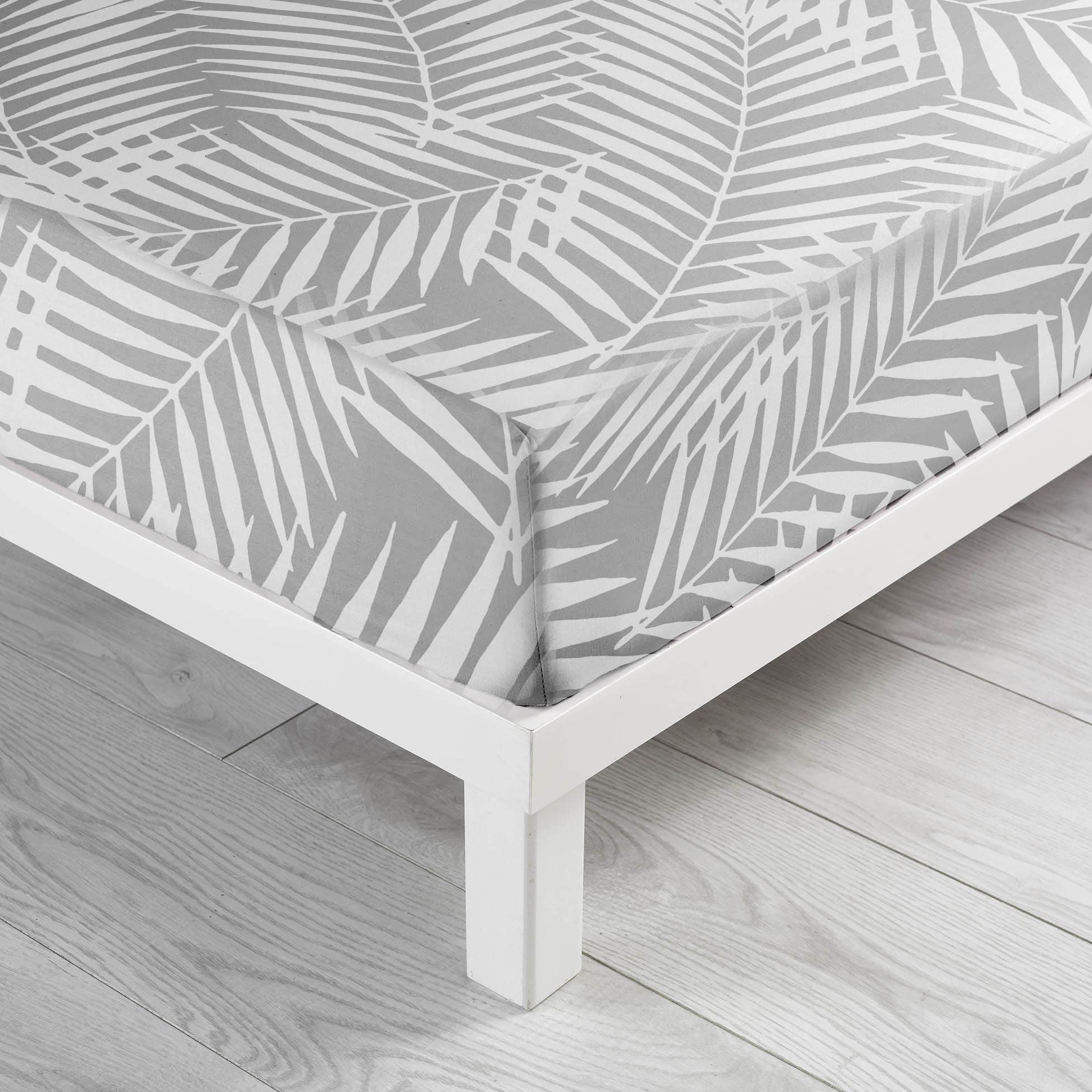 douceur d'intérieur, Botania Fitted Sheet (140 x 190 cm) Grey, 100% Cotton