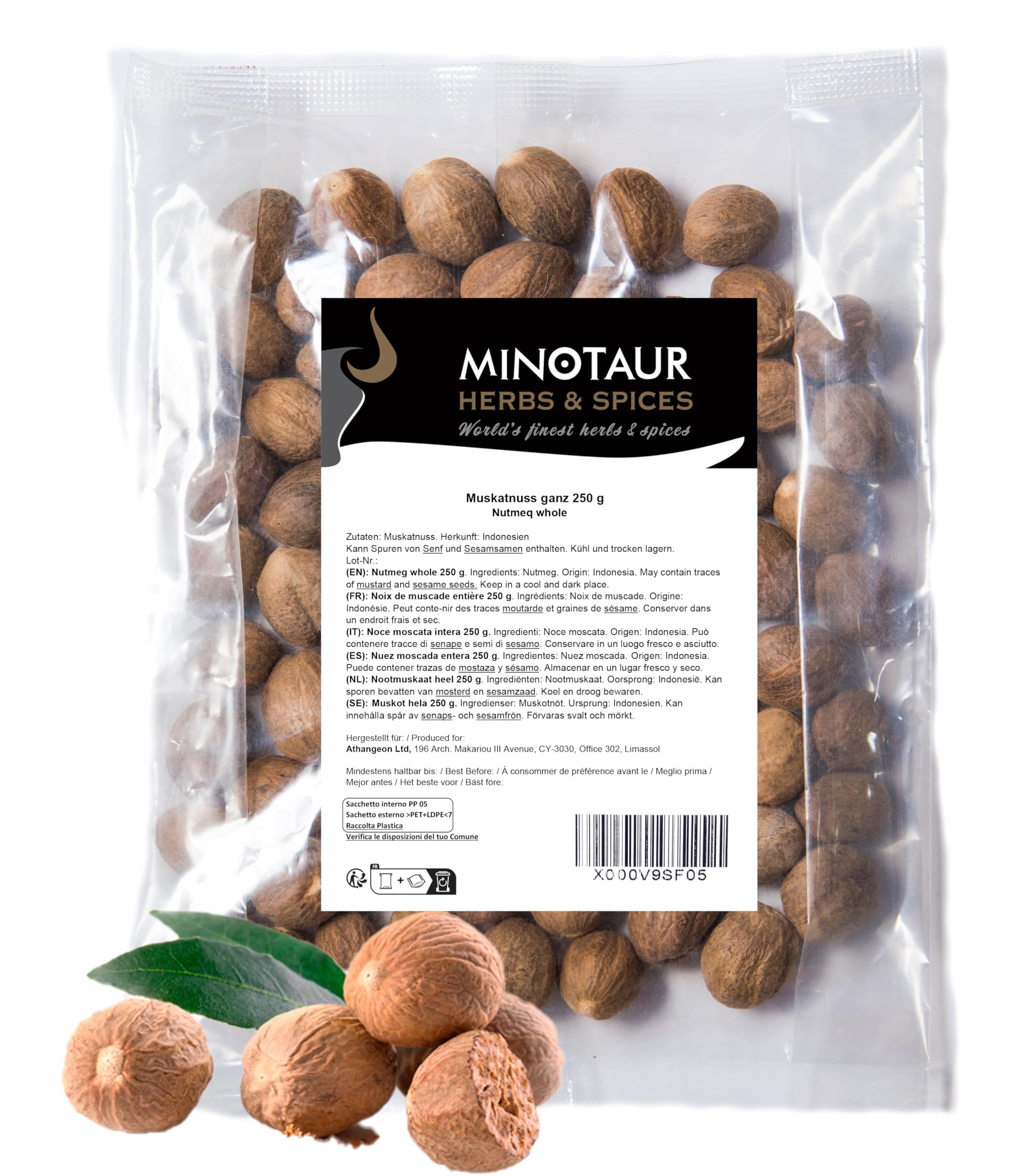 Minotaur Spices | Noix de muscade entière | 2 x 250 g (500 g) | environ 100-130 morceaux (selon la taille de la noix)