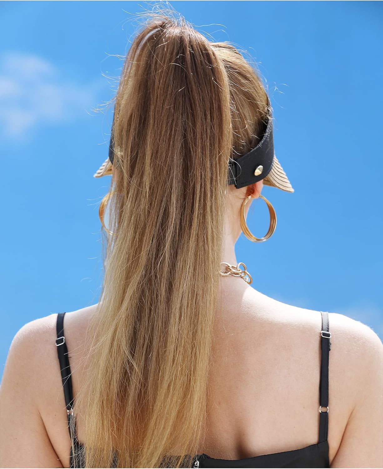 Women Wide Brim Straw Visor Sun Hat UV Protection Packable Beach Cap for Summer UPF 50+ - Image 6