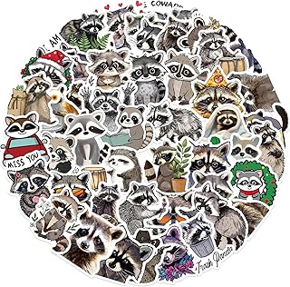 50Pcs Cute Raccoon Stickers for Kids Waterproof Cartoon Animal Sticker for Water Bottle Anime Animal Stickers Pack Vinyl Sticker for Laptop Scrapbook Kids Classroom Party Favors (Little Raccoon)