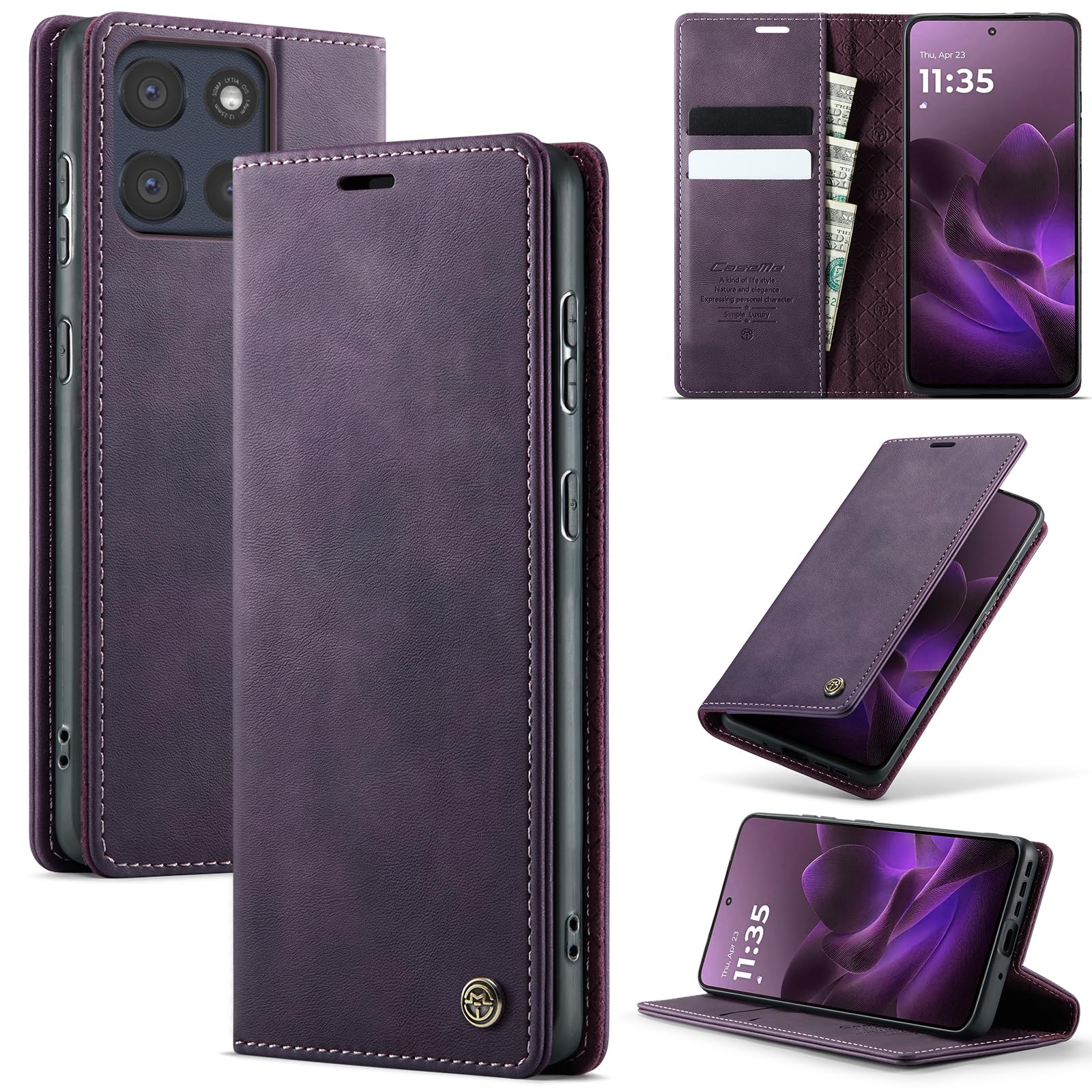 Lonjanfon Handyhülle für Motorola Moto G86 5G, hülle klapphülle[Premium Hochwertig Lederhülle][RFID Blockierung][Ständer Funktion][Kartenfach] Schutzhülle Magnet Klappbar Flip Case Tasche,Lila