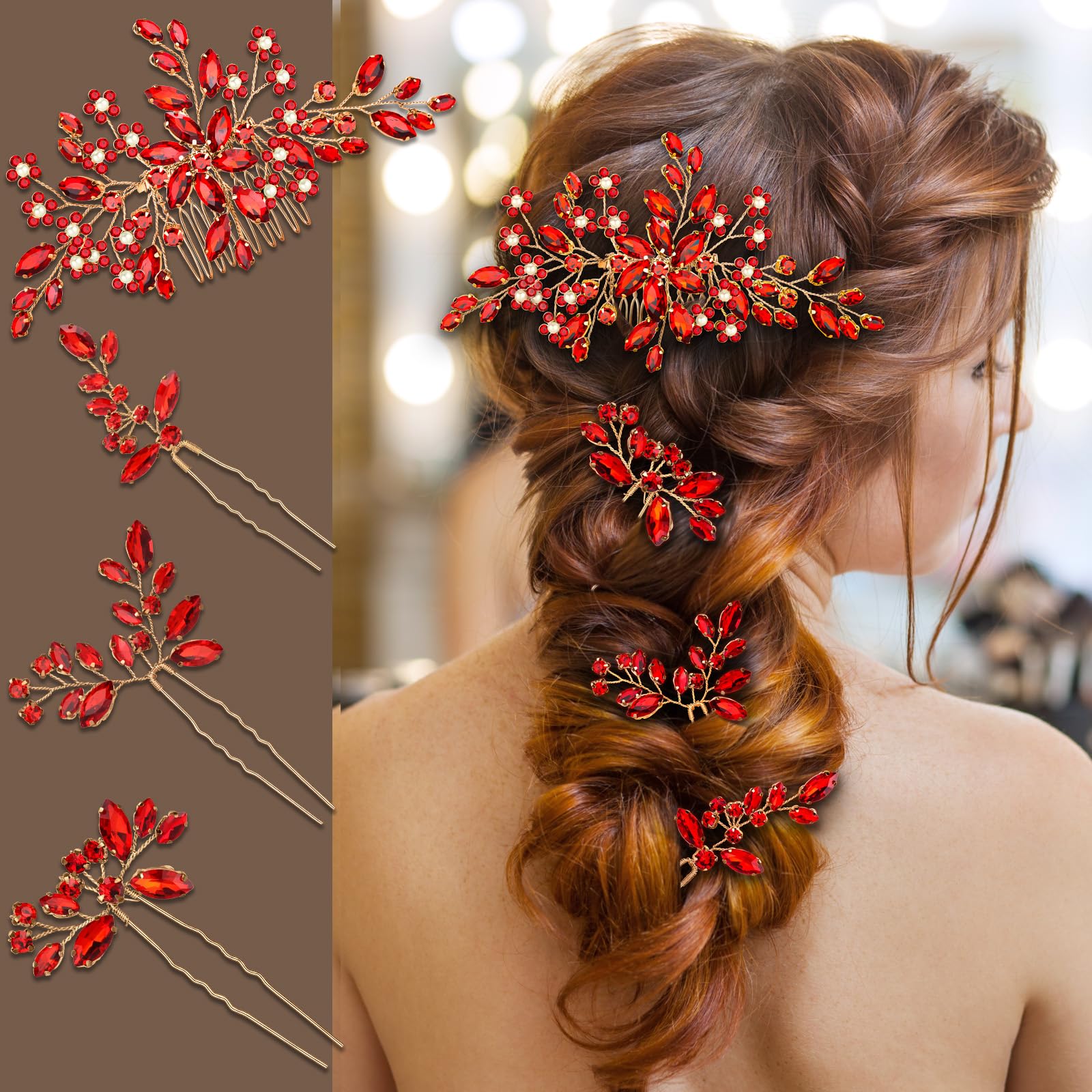 Wedding hair accessories, Bridal for piece, brides headpiece, Bride comb（Red）
