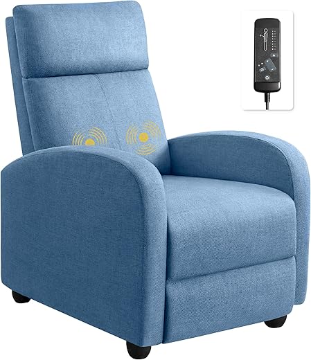 Furniwell Massage Recliner Chair for Living Room Adjustable Fabric Reclining Chair Home Theater Seating Modern Winback Single Sofa for Adults with Footrest (Blue) B0C89G3VX7