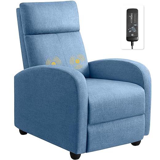 Furniwell Massage Recliner Chair for Living Room Adjustable Fabric Reclining Chair Home Theater Seating Modern Winback Single Sofa for Adults with Footrest (Blue)