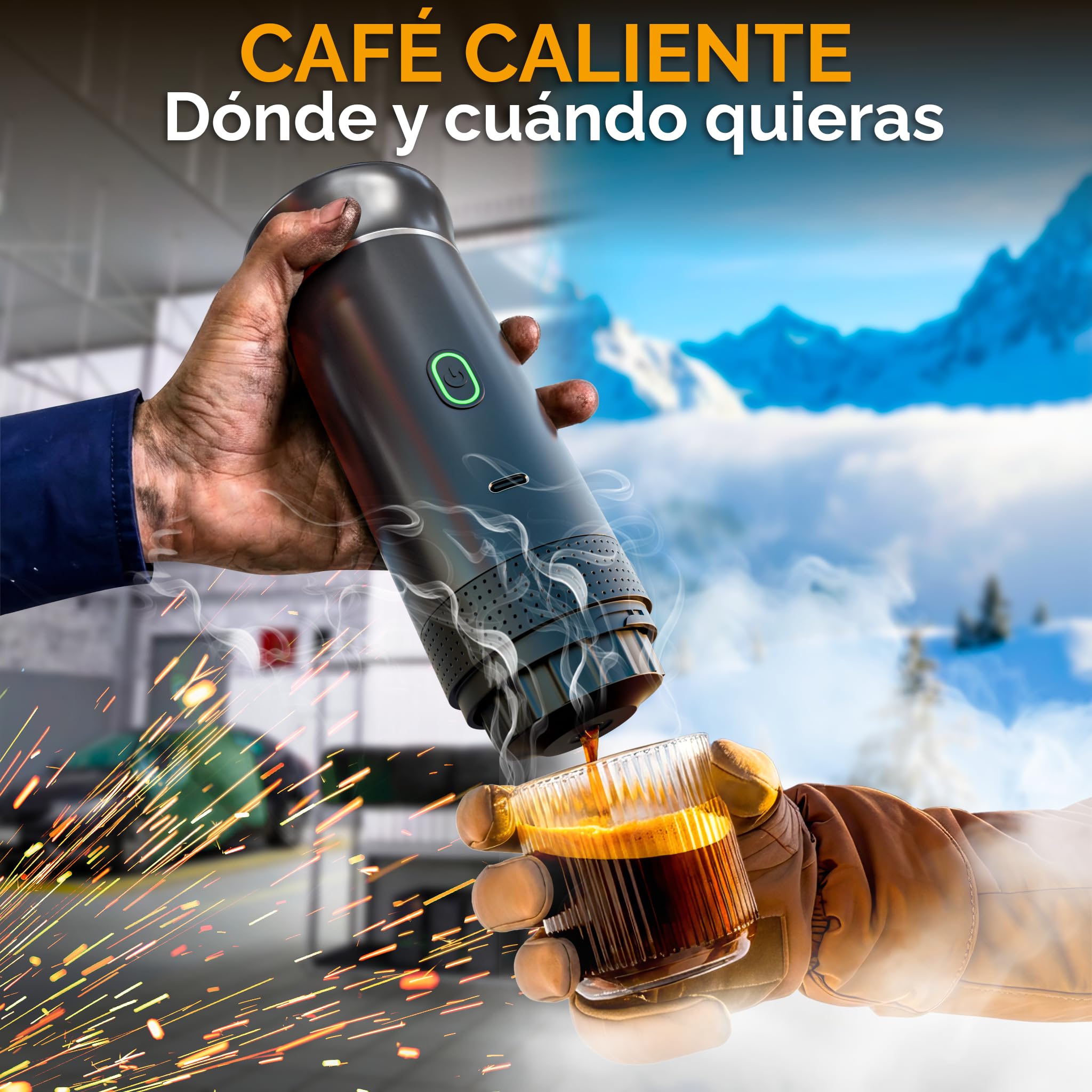 Cafetera Capsulas Portátil 3 en 1 de 60 ml – Mini Cafetera Eléctrica Sin Cable, Compatible con Cápsulas y Café Molido – USB Recargable, 20 Bares de Presión
