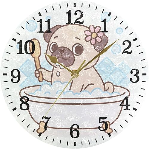 Miniatura 25 de JUNZAN Divertido Adorable Gatito en Bañera Relajándose Relojes Redondos de Baño Relojes para la Pared 10 Pulgadas Reloj de Pared Pequeño Casa de