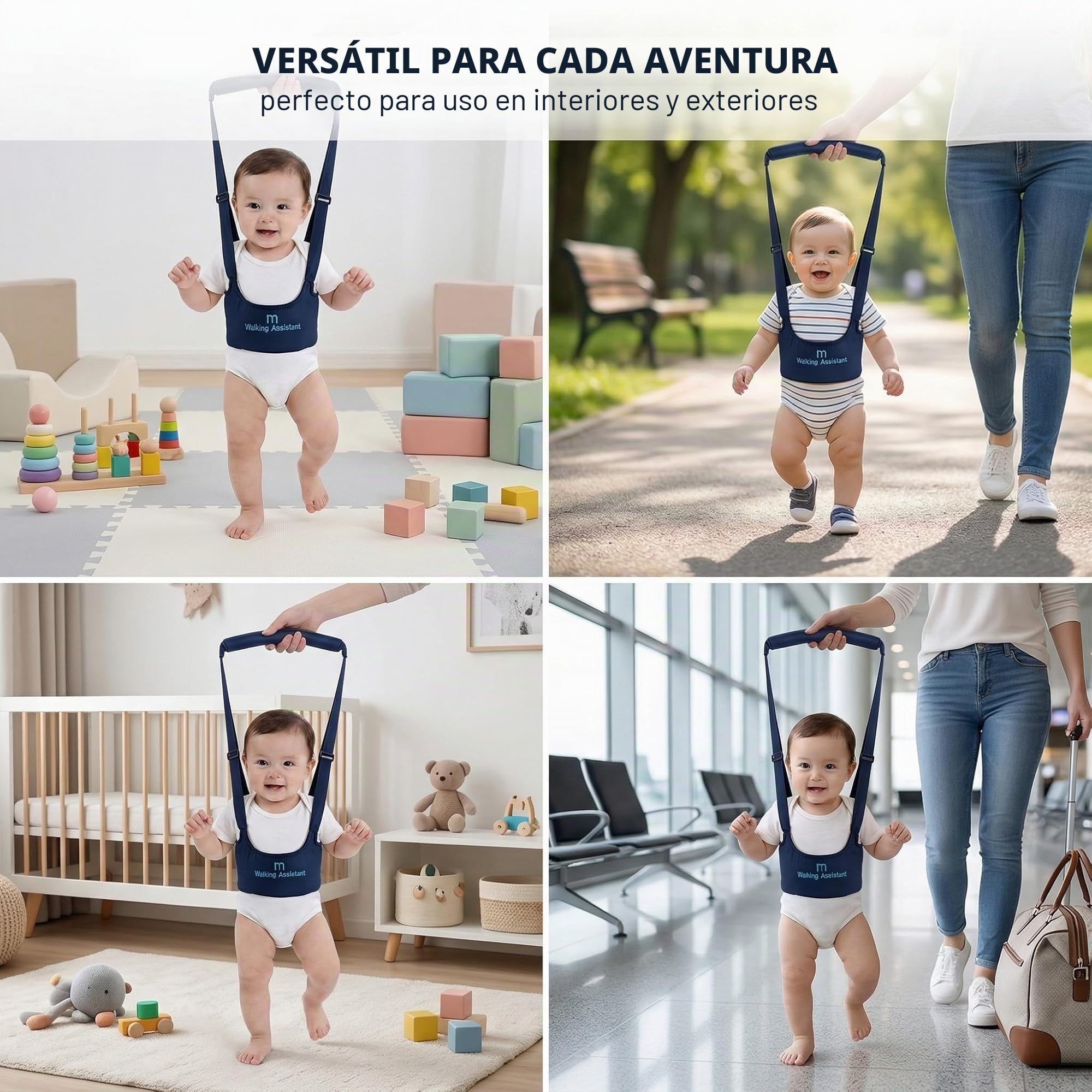 Arnés de Seguridad para Caminar Arnes Bebes Ajustable Arnés de Bebe con Hebilla de Seguridad y Calcomanías Mágicas Transpirable Cinturón de Andador para Bebe 7-24 Mes - Azul marino