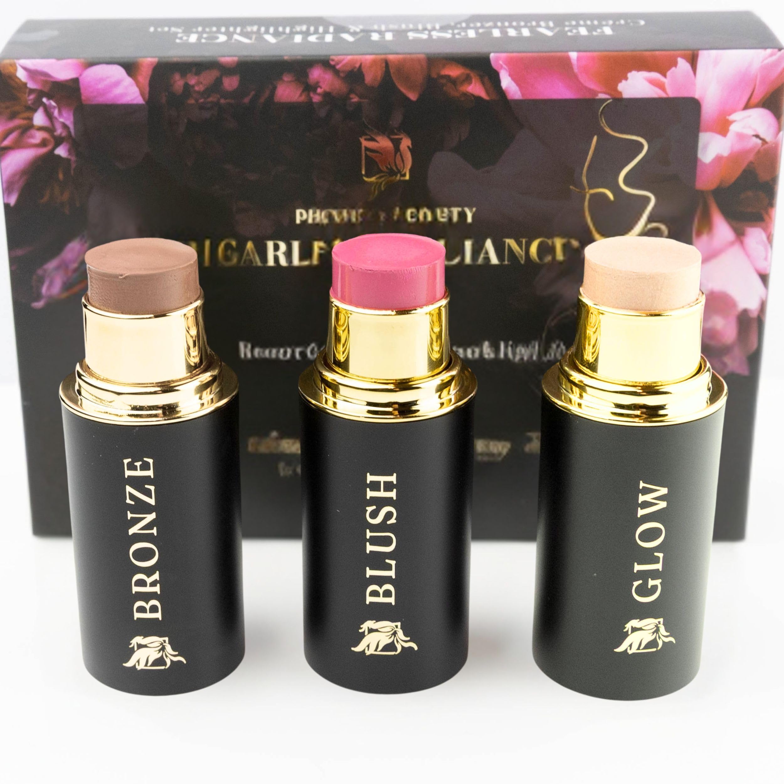 Phoenix Beauty Contour Trio with Cream Blush, Bronzer & Highlighter - Buildable, Pigmented Hydrating Formula with Shea Butter, Vitamin E, Hyaluronic