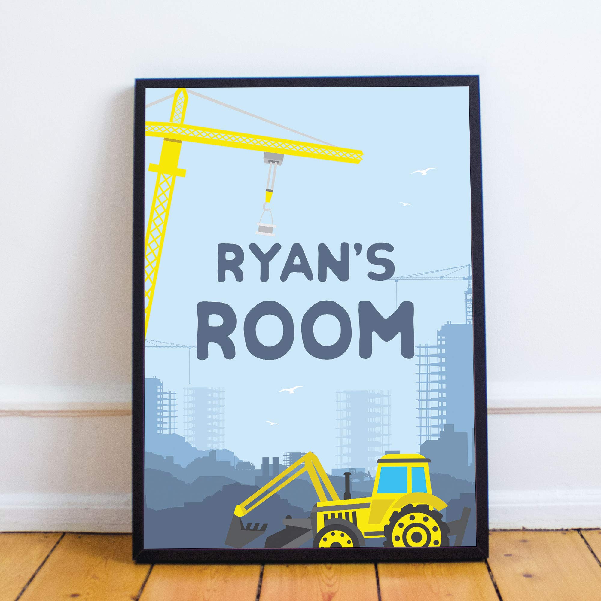RED OCEAN Bedroom FRAMED Wall Art Personalised Boys Bedroom Sign Truck Print Nursery Decor Keepsake (A4 Print with Black Frame - PERSONALISED Boys Room Digger) โ image 1