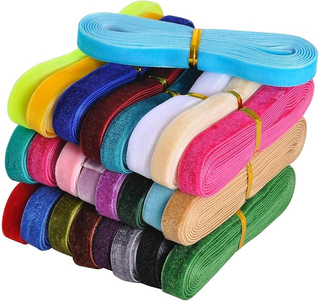 Berolle 32 Yards 32 Colors Crushed Velvet Ribbon Gift Embellishment Wrapping Ribbon Vintage Colored Ribbon for DIY Crafts Wedding Decoration Chinese Style Jewelry Choker Clothing Accessories