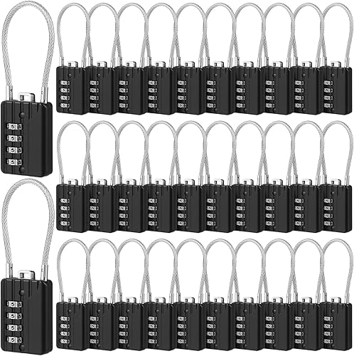 Miniatura 8 de Moxweyeni Paquete de 16 candados de combinación de equipaje, candado de cable de 4 dígitos para gimnasio, candados impermeables reiniciables para
