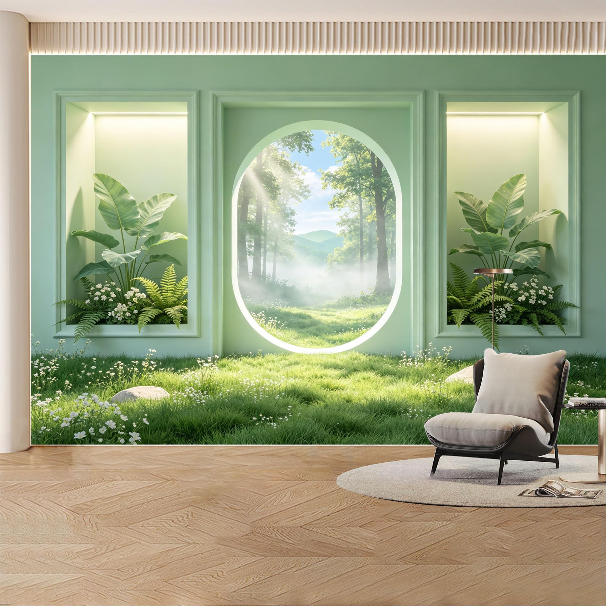 Custom Wall Mural Wallpaper Forest Botanical Landscape Nature Wall Decor Large Wall Art Nordic Misty Removable SelfAdhesive Large Photo for Living Room， Bedroom， Office